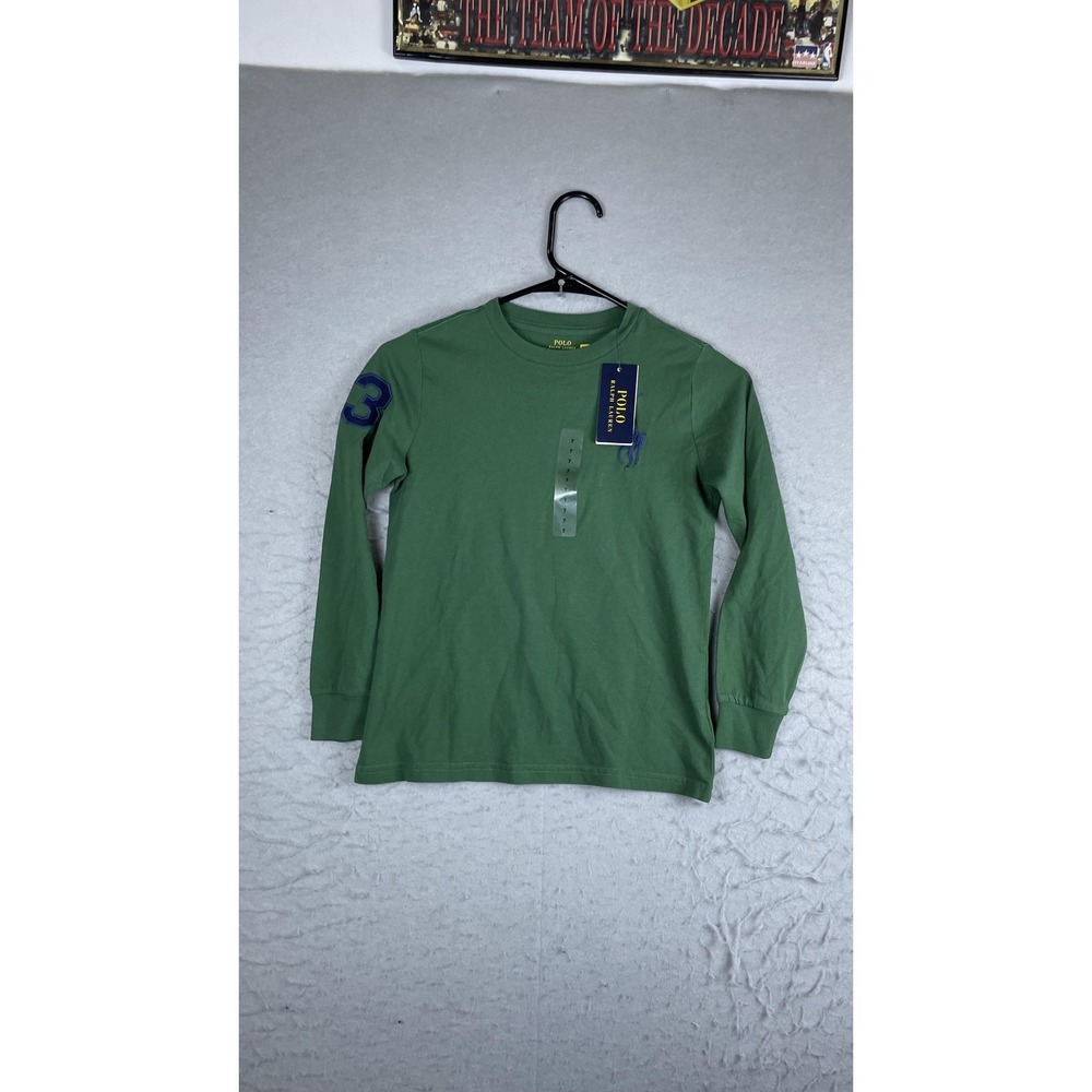 Polo Ralph Lauren Shirt Boys‎ 7 Green Long Sleeve Big Pony 3 Logo Tee Casual